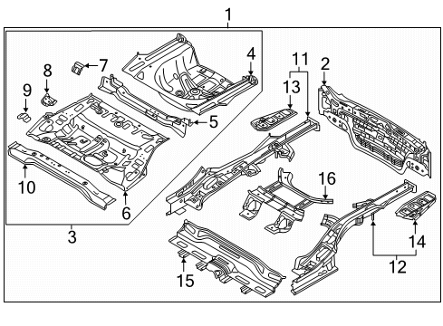 2019 Kia Optima Rear Body - Floor & Rails Panel Complete-Rear Diagram for 65500D5000