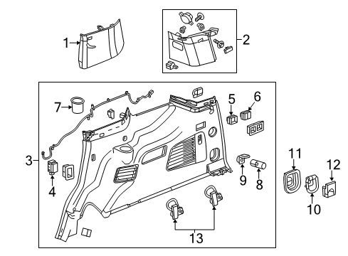 2018 GMC Yukon Interior Trim - Quarter Panels Upper Pillar Trim Diagram for 23229806