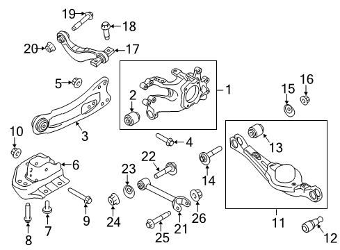 2011 Ford Edge Rear Suspension Components, Lower Control Arm, Upper Control Arm, Stabilizer Bar Lateral Arm Nut Diagram for -W520516-S441