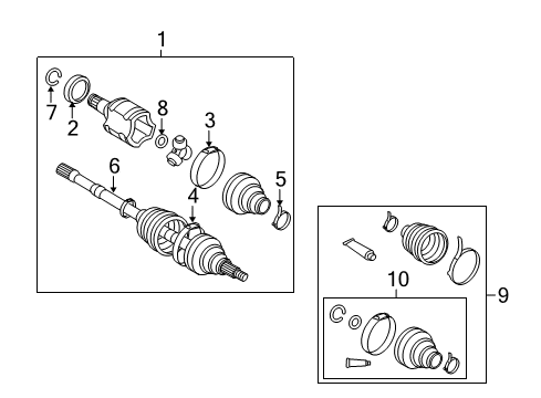 2009 Pontiac Vibe Drive Axles - Rear Boot Kit, Rear Wheel Drive Shaft Cv & Tri-Pot Joint Diagram for 19183776