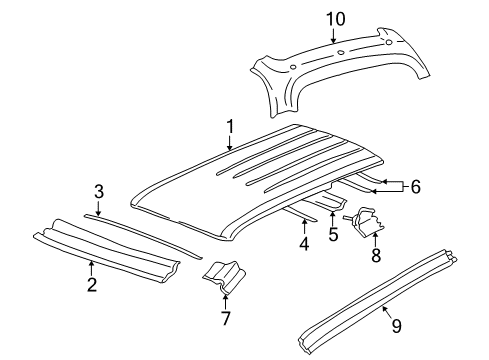 2002 Oldsmobile Bravada Roof & Components Panel Asm, Side Door Header Diagram for 89025325