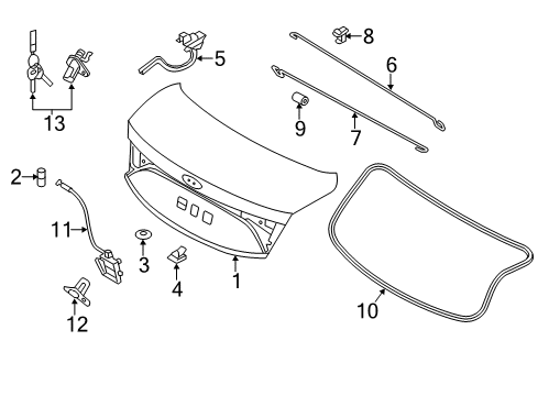 2013 Hyundai Azera Trunk Trunk Lid Lock Assembly Diagram for 81250-3VA00