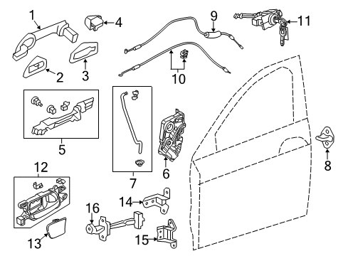 2015 Honda Accord Front Door Cable, Front Inside Handle Diagram for 72131-T3L-A01