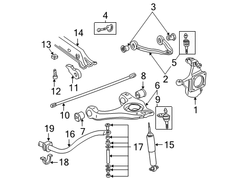 2002 Chevrolet Suburban 2500 Front Suspension Components, Lower Control Arm, Upper Control Arm, Stabilizer Bar Knuckle Diagram for 18060909