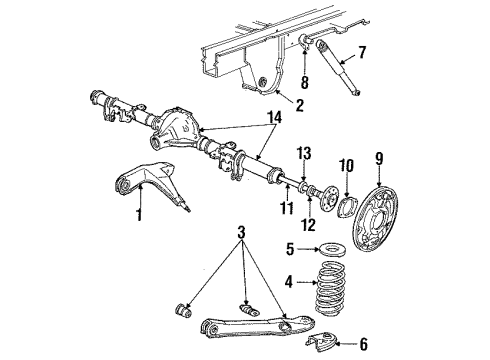 1989 Ford Aerostar Rear Suspension Components, Axle Housing, Lower Control Arm, Upper Control Arm Spring Mount Plate Diagram for F29Z5775B