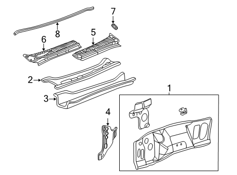 1999 Ford F-250 Super Duty Cab Cowl Vent Panel Diagram for 3C3Z-25022A68-AAA