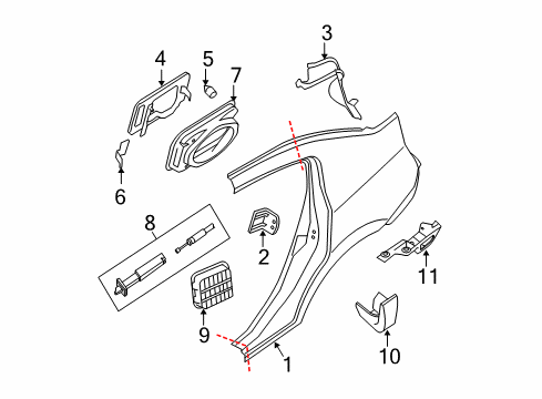 2011 Nissan Sentra Quarter Panel & Components, Exterior Trim Fender-Rear, LH Diagram for G8101-ET0MA