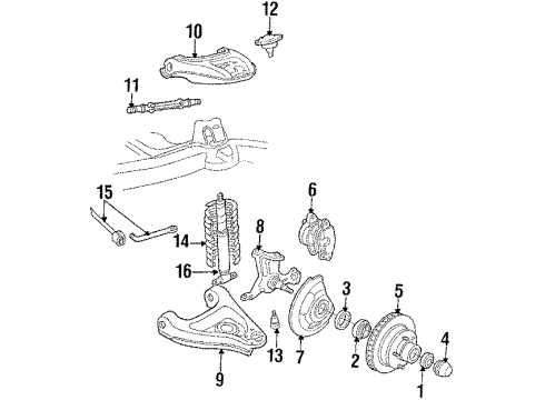 1991 Cadillac Brougham Front Suspension Components, Lower Control Arm, Stabilizer Bar SPR Diagram for 1608637