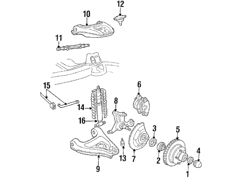 1991 Cadillac Brougham Front Suspension Components, Lower Control Arm, Stabilizer Bar Shield Asm, Front Brake Diagram for 18017510