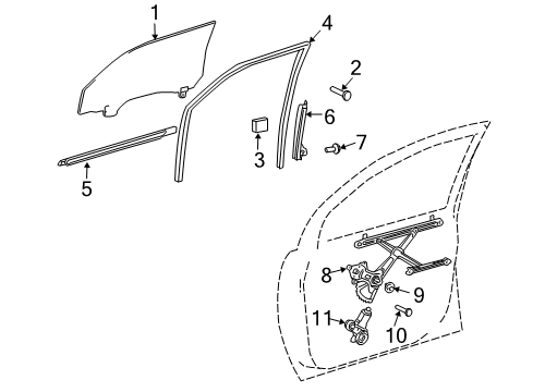 2005 Toyota Sienna Front Door Glass Cushion Diagram for 69759-12110