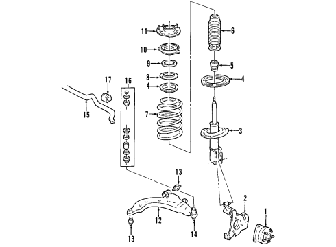 2010 Chevrolet Impala Front Suspension Components, Lower Control Arm, Stabilizer Bar Knuckle Diagram for 25816685