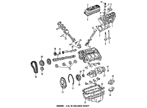 1995 GMC C2500 Engine Parts, Mounts, Cylinder Head & Valves, Camshaft & Timing, Oil Pan, Oil Pump, Balance Shafts, Crankshaft & Bearings, Pistons, Rings & Bearings Camshaft Asm Diagram for 10144065