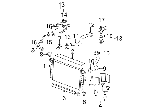 2009 Buick Lucerne Radiator & Components Engine Coolant Recovery Tank Hose Diagram for 15897537