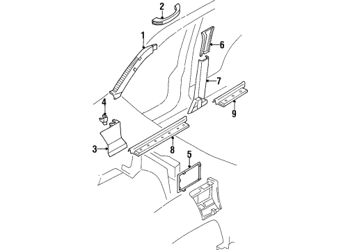 1998 Acura SLX Interior Trim - Pillars, Rocker & Floor Clip, Trim Cover Diagram for 8-97122-119-0