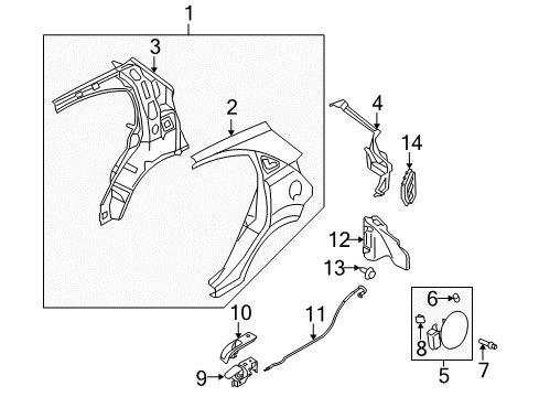 2011 Kia Rio5 Fuel Door Fuel Filler Door Assembly Diagram for 695101G200