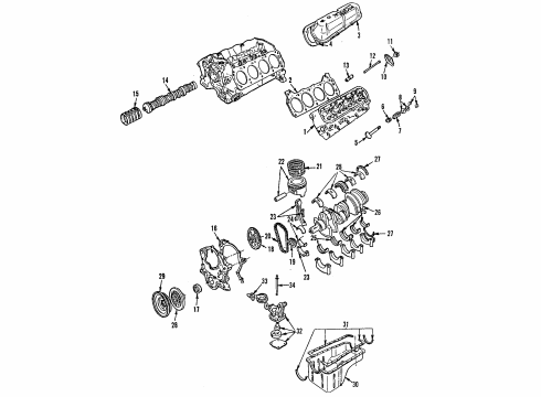 1994 Ford Mustang Engine Parts, Mounts, Cylinder Head & Valves, Camshaft & Timing, Oil Pan, Oil Pump, Crankshaft & Bearings, Pistons, Rings & Bearings Valves Diagram for F3ZZ6507A