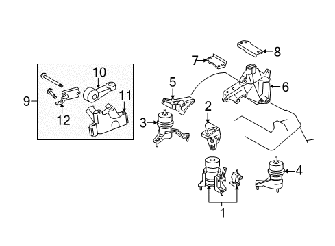 2006 Toyota Avalon Engine & Trans Mounting Torque Strut Diagram for 12309-0P010