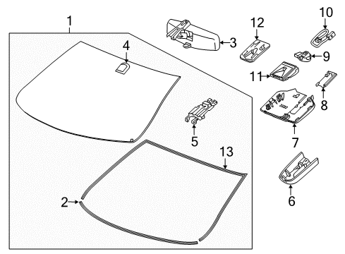 2018 Chevrolet Malibu Windshield Glass, Reveal Moldings Trim Cover Insert Diagram for 23242803