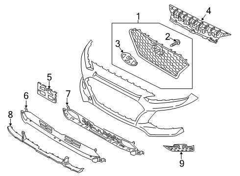 2019 Hyundai Kona Grille & Components Radiator Grille Assembly Diagram for 86350-J9000