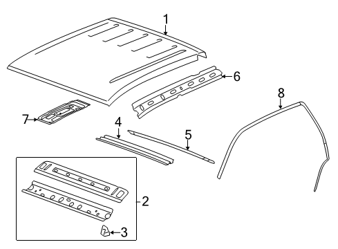 2012 GMC Sierra 3500 HD Roof & Components Panel-Roof Rear Header Diagram for 15246770