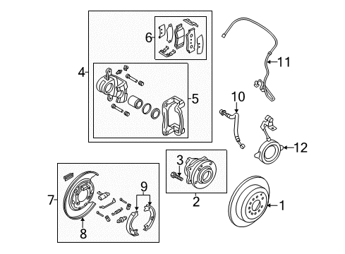 2012 Kia Sorento Brake Components Rear Brake Back Plate Assembly, Left Diagram for 582512P500