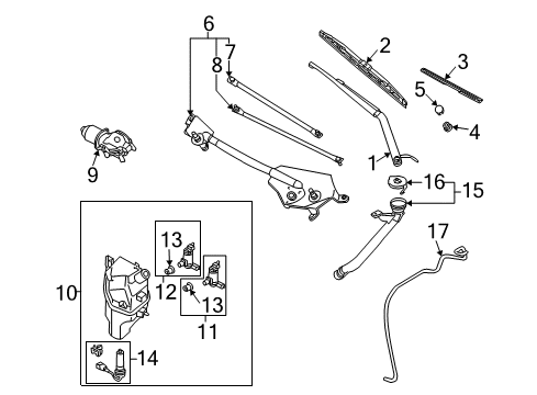 2005 Infiniti FX45 Windshield - Wiper & Washer Components Window Wiper Arm Assembly Diagram for 28881-CG005