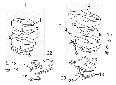 2001 Lexus LS430 Rear Seat Components Pad Assembly Retainer Diagram for 72693-14050