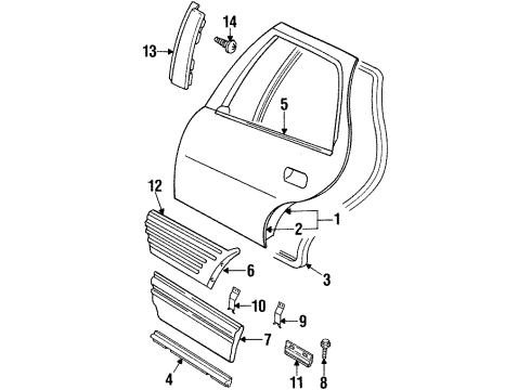 1994 Pontiac Grand Am Rear Door Molding Kit, Rear Side Door Center *Paint To Mat Diagram for 88891528