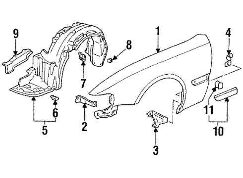 1995 Acura TL Fender & Components, Exterior Trim Stay B, Passenger Side Fender Diagram for 60215-SW5-000ZZ