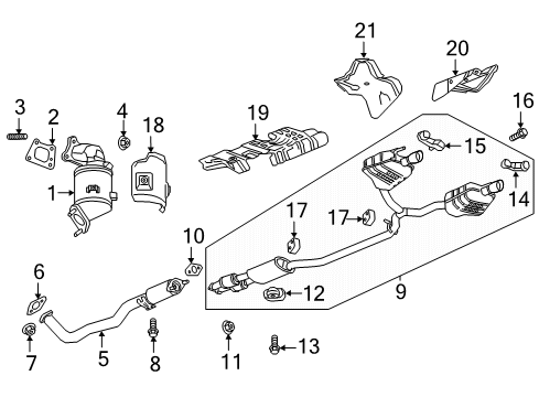 2021 GMC Acadia Exhaust Components Muffler & Pipe Hanger Diagram for 84697277