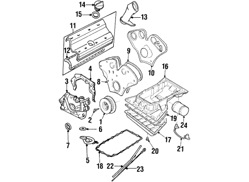 1997 Cadillac Catera Engine Parts, Mounts, Cylinder Head & Valves, Camshaft & Timing, Oil Cooler, Oil Pan, Oil Pump, Crankshaft & Bearings, Pistons, Rings & Bearings Crank Pulley Bolt Diagram for 11094881