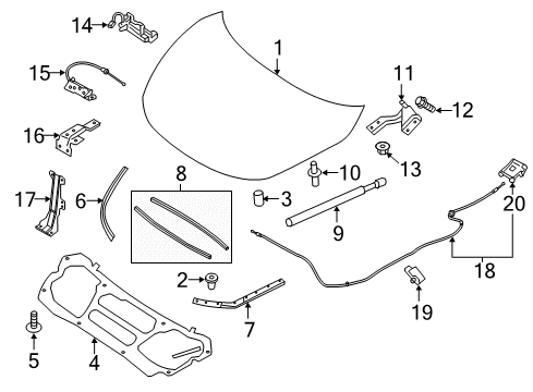 2020 Nissan Murano Hood & Components Hood Lock Male Assembly Diagram for 65601-3JA1A
