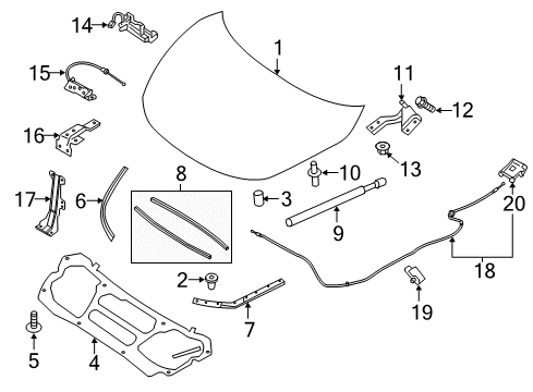 2020 Nissan Murano Hood & Components Bell Crank-Hood Lock Diagram for 65603-9UA0B