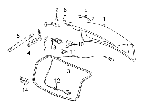 2014 Cadillac CTS Trunk Lid Support Cylinder Diagram for 15247598