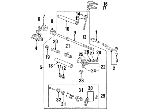 1994 Honda Civic del Sol P/S Pump & Hoses, Steering Gear & Linkage Pinion, Steering Diagram for 53622-SR3-A52