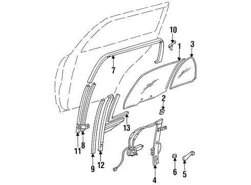 1995 Kia Sephia Rear Door - Glass & Hardware Handle-Regulator Diagram for 0K2015858070
