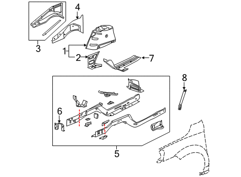2006 Chevrolet Uplander Structural Components & Rails Rail Asm, Front Compartment Upper Outer Side-LH Diagram for 88980808