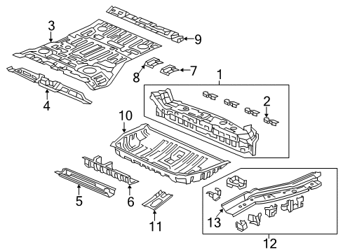 2019 Honda Odyssey Rear Body Panel, Floor & Rails Crossmember, Middle Floor Diagram for 65160-THR-A00ZZ