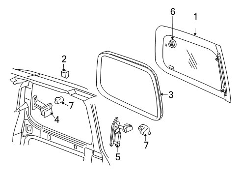 2005 Pontiac Montana Side Panel - Glass & Hardware Glass Diagram for 15245085