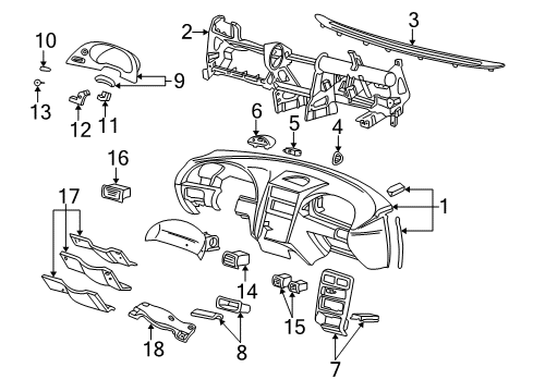 2001 Ford Mustang Instrument Panel Cluster Trim Diagram for 1R3Z-63044D70-AAA