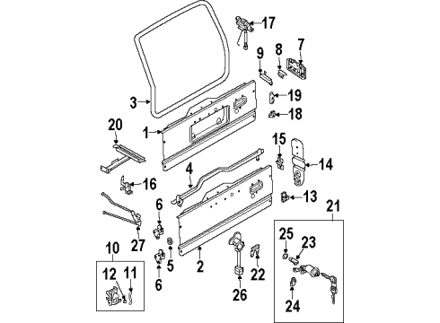 2003 Isuzu Rodeo Tail Gate Stay Assembly Gas, Driver Side Hatch Gate Diagram for 8-97124-871-3