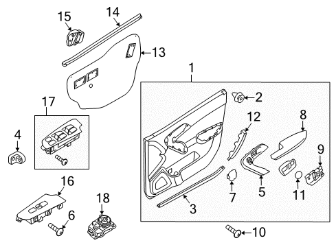 2011 Kia Forte Interior Trim - Front Door Power Window Main Switch Assembly Diagram for 935701M000WK