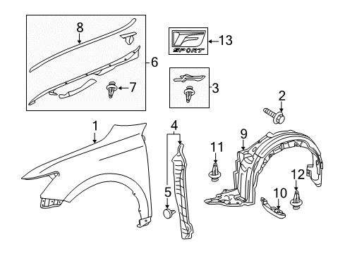 2015 Lexus CT200h Fender & Components, Exterior Trim Shield Sub-Assembly, Fender Diagram for 53806-76020
