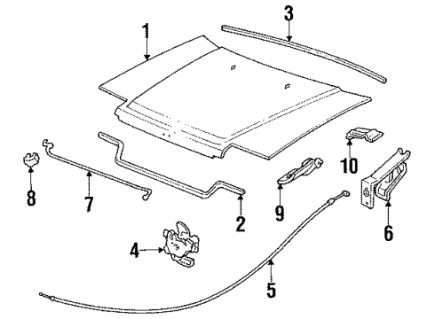 1988 Honda Accord Hood & Components Stay, Hood Opener Diagram for 74145-SE0-000