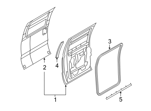 2008 Ford F-350 Super Duty Rear Door & Components, Exterior Trim Door Weatherstrip Diagram for F81Z-26247A50-AA