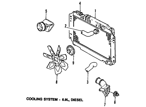 1992 Dodge D250 Cooling System, Radiator, Water Pump, Cooling Fan Hose Radiator Inlet Diagram for H0061758