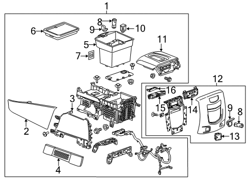 2019 Cadillac Escalade Center Console Console Assembly Diagram for 84166467