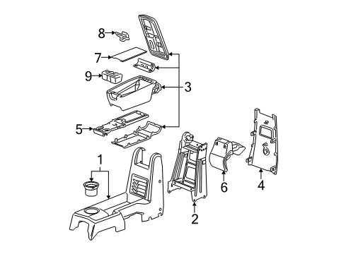 2009 Chevrolet Equinox Center Console Rear Cup Holder Diagram for 89044147