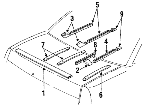 1991 Oldsmobile Cutlass Supreme Luggage Carrier Molding Kit, Front Side Door Center Upper (LH) Diagram for 3637212