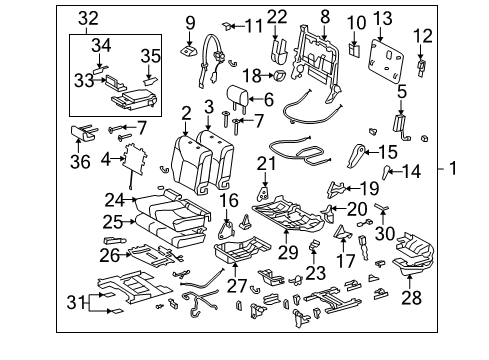 2009 Lexus LX570 Second Row Seats Rear Seat Armrest Assembly, Center Diagram for 72830-60320-A2